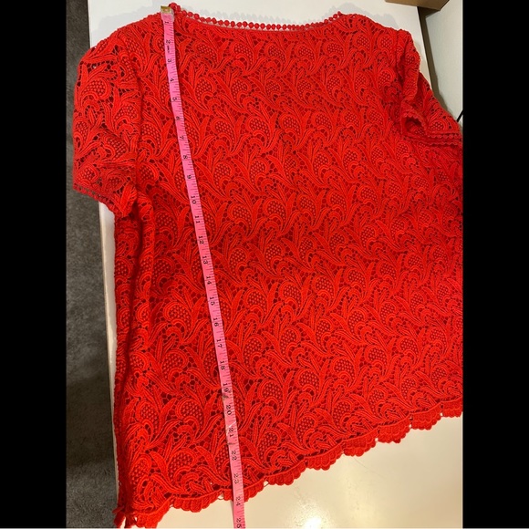 TALBOTS Red Lace Crochet Eyelet Blouse Top Shirt Short Sleeve Scoop Neck Plus - Picture 8 of 12